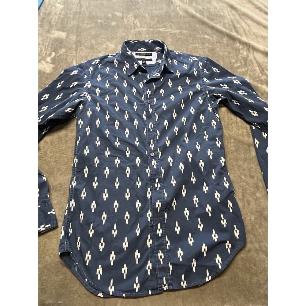 banana republic custom 078 wash shirt Slim Fit‎ Size S Aztec Long Sleeve Blue